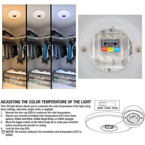 Low Profile 11 in. LED Flush Mount w/ Night Light Feature 2 Medallion Inserts Brushed Nickel, Oil Rubbed Bronze (4-Pack)