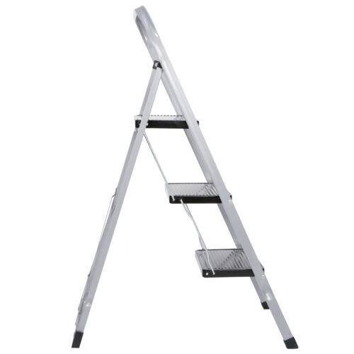 ZENSTYLE 3 Step Ladder Folding Step Stool 330lb Capacity Sturdy Steel Frame, Silver and Black