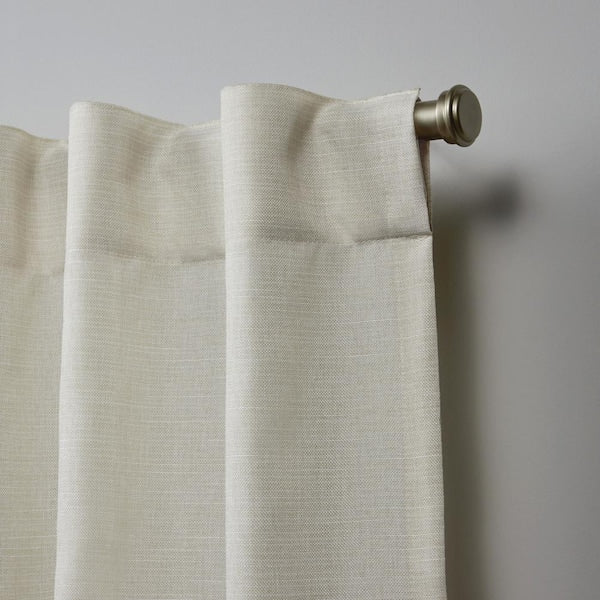 Faux Linen Natural Solid Polyester 54 in. W x 108 in. L Hidden Tab Top Light Filtering Curtain Panel (Set of 2)
