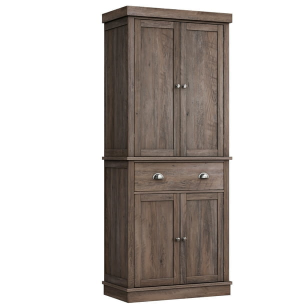 Homfa 72.4'' Tall Kitchen Pantry with 4 Doors, Large Drawer Storage Cabinet for Dining Room Living Room, White