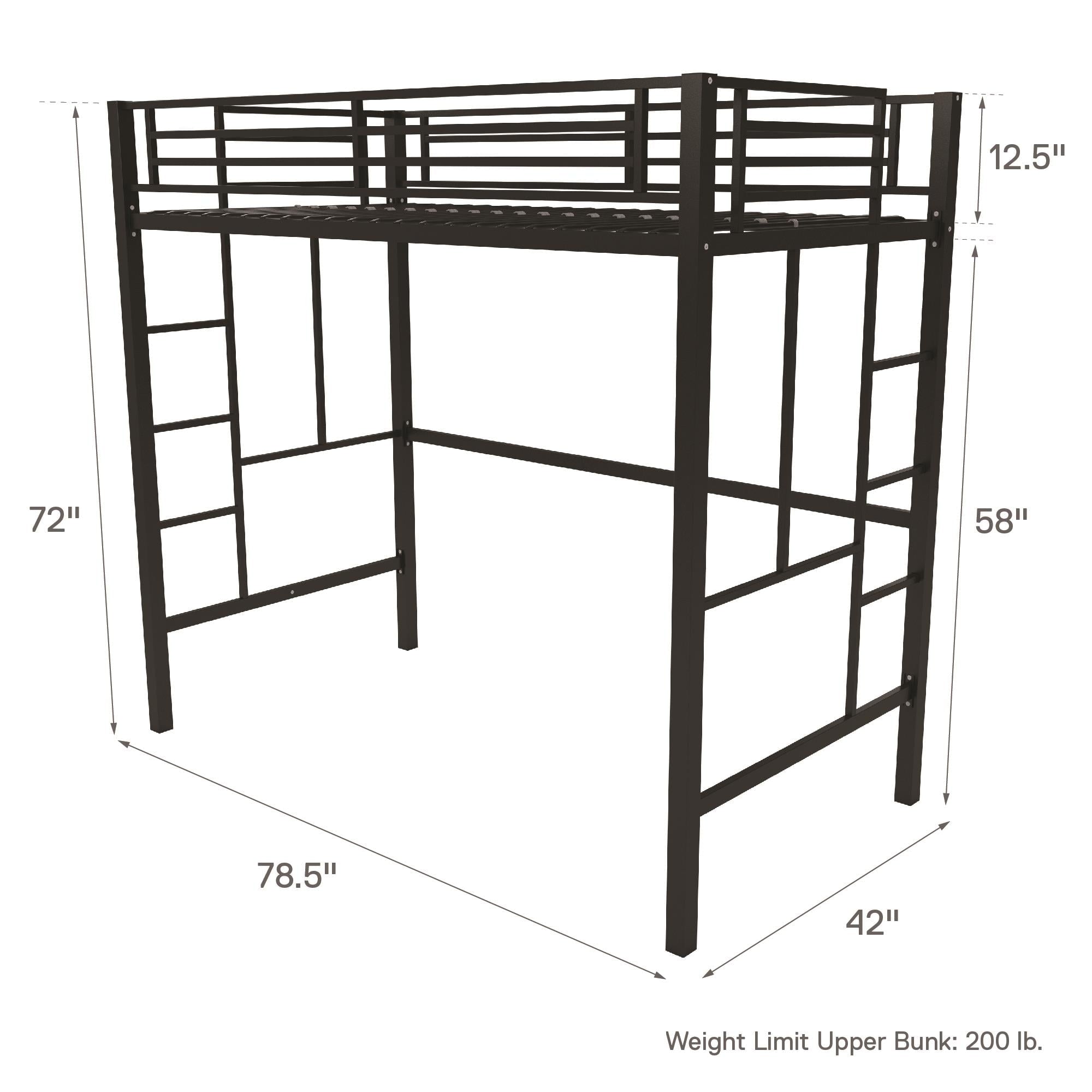 Your Zone Brittain Twin Metal Loft Bed, Black