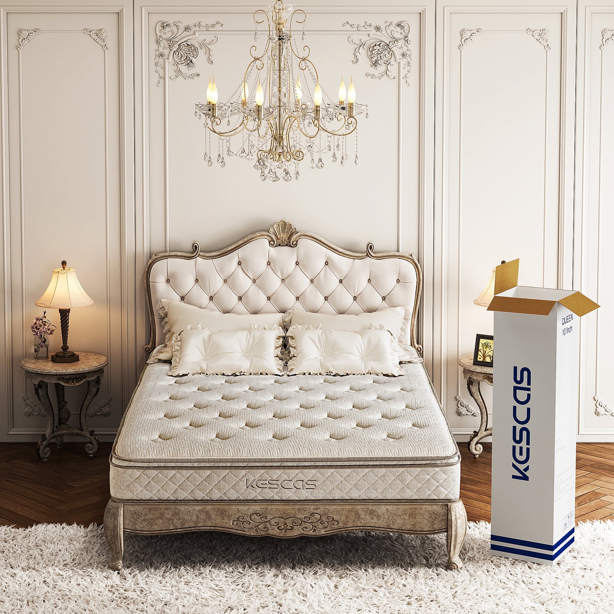 Size Hybrid Mattress, Kescas 10 inch Euro Top Linen Cover Innerspring Mattress in a Box, with CertiPUR-US Certified Memory Foam, Plush Yet Supportive