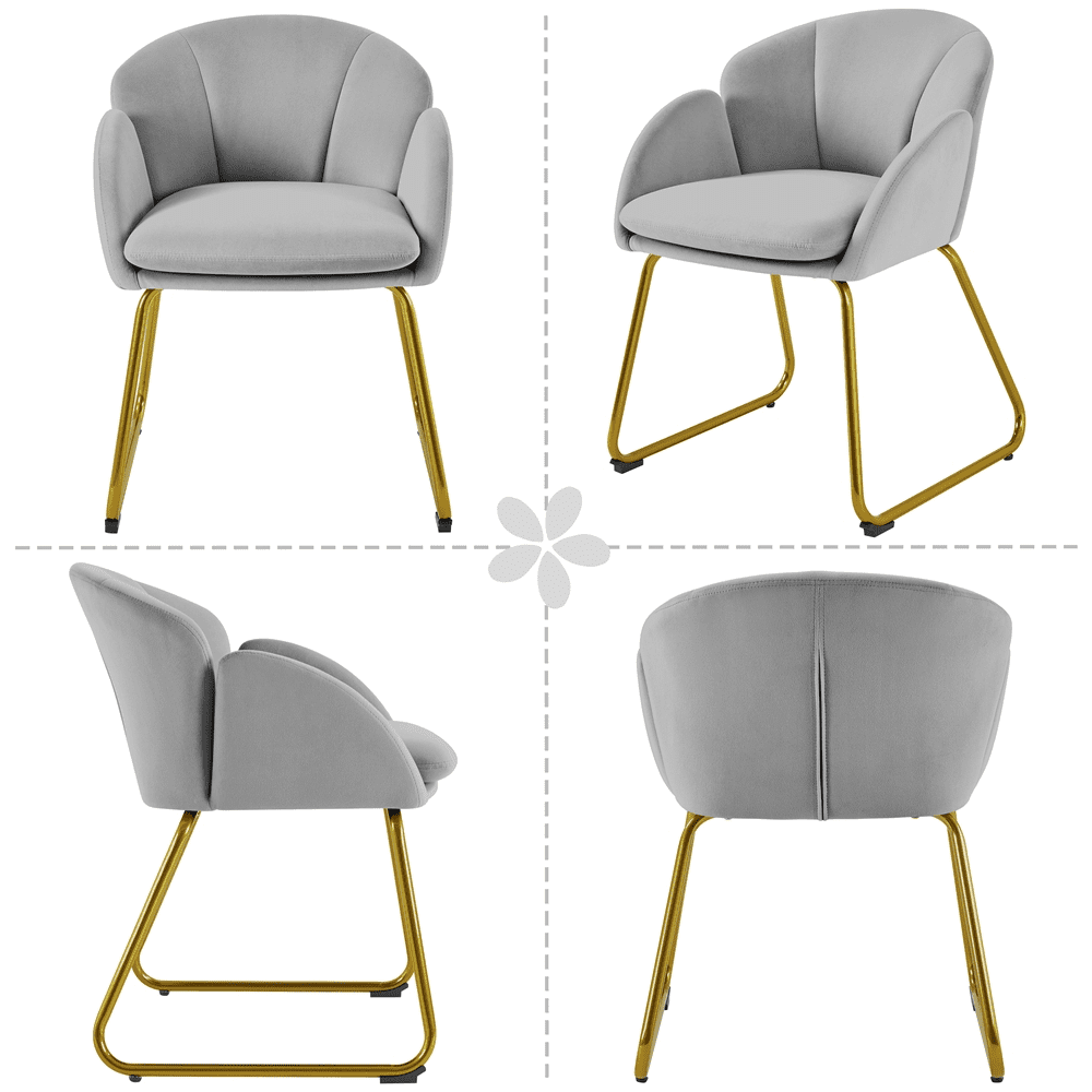 SmileMart Glam Velvet Accent Chair with Golden Metal Legs, Gray