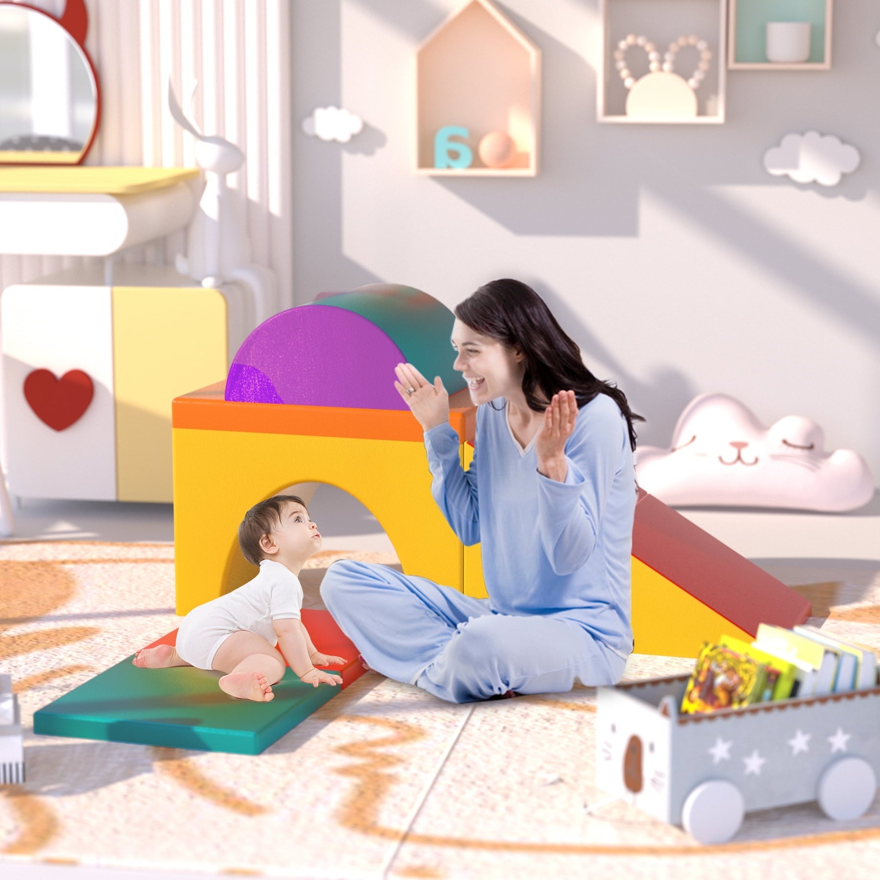 XJD Soft Zone Climb and Crawl Activity Playset, Lightweight Foam Shapes for Climbing, Crawling and Sliding, Safe Foam Playset for Toddlers and Preschoolers(5 Piece Set)