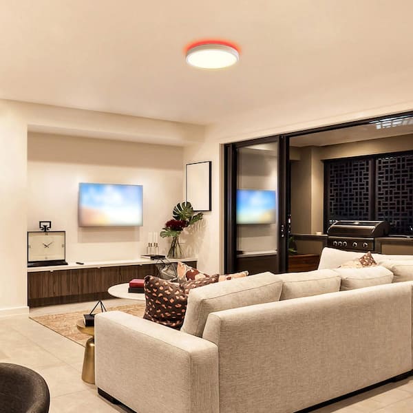 Slim 12 in. White LED Ceiling Light with Mood Light Flush Mount