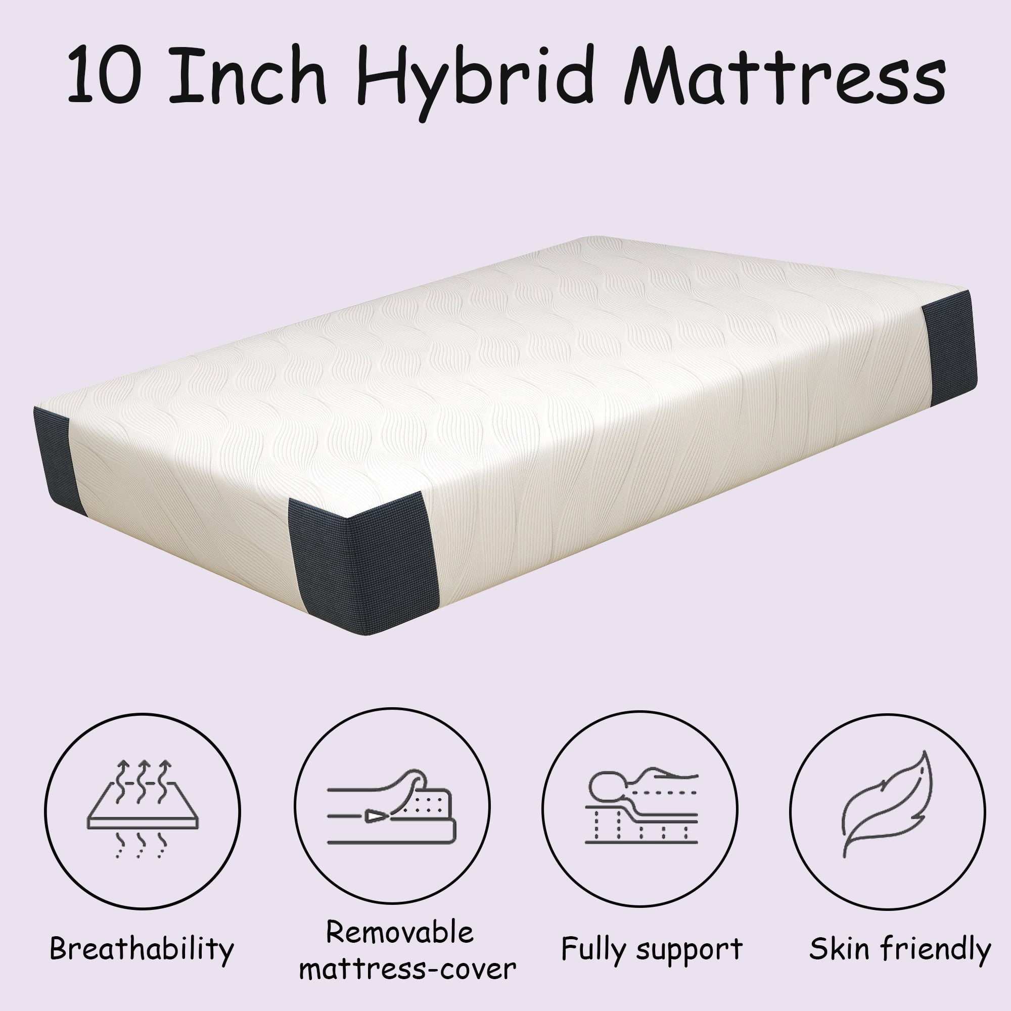 Inch Hybrid Mattress,Queen Size Mattress with Gel Memory Foam Sleep Mattresses, Individual Pocket Springs with Comfy Foam for Back Pain Relief & Cool Sleep,Mattress In A Box