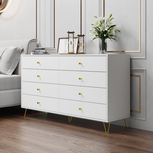 Timechee 55-inch Modern Space Saving 8-Drawer Double White 55.1"L