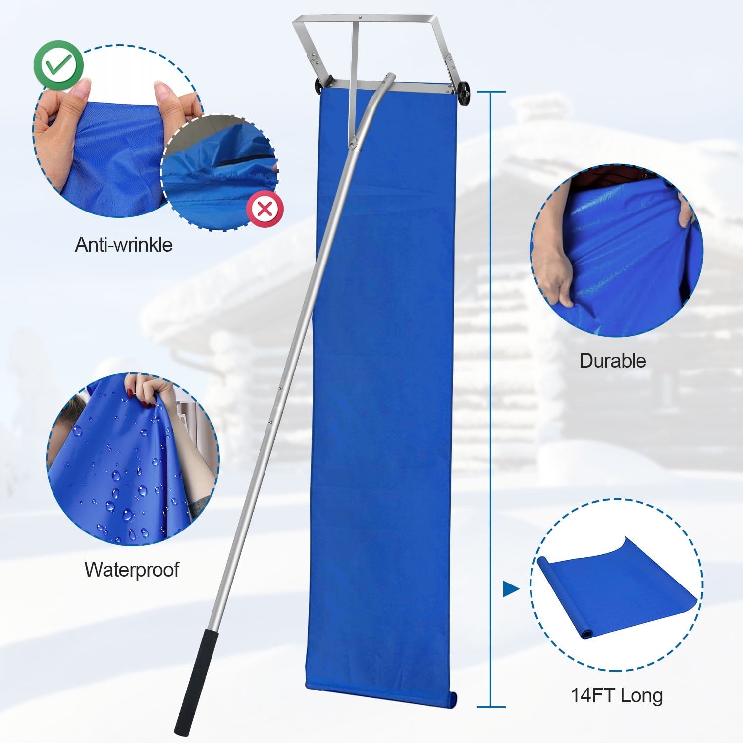 Tanbaby Snow Roof Rake, 20FT Aluminum Snow Removal Tool with Extendable Handle and Sturdy Snow Slide, Lightweight Roof Rakes for Snow Removal, Wet Leaves, Debris Vehicle