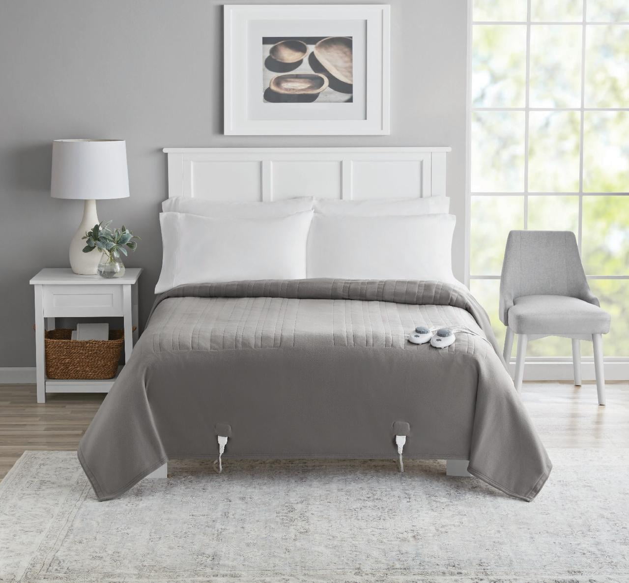 Mainstays Fleece Electric Heated Blanket, Gray, Queen