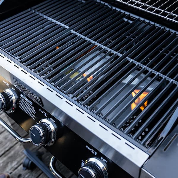 4-Burner Propane Gas Grill in Black with ClearView Lid, LED Controls, Side Burner and USB Light