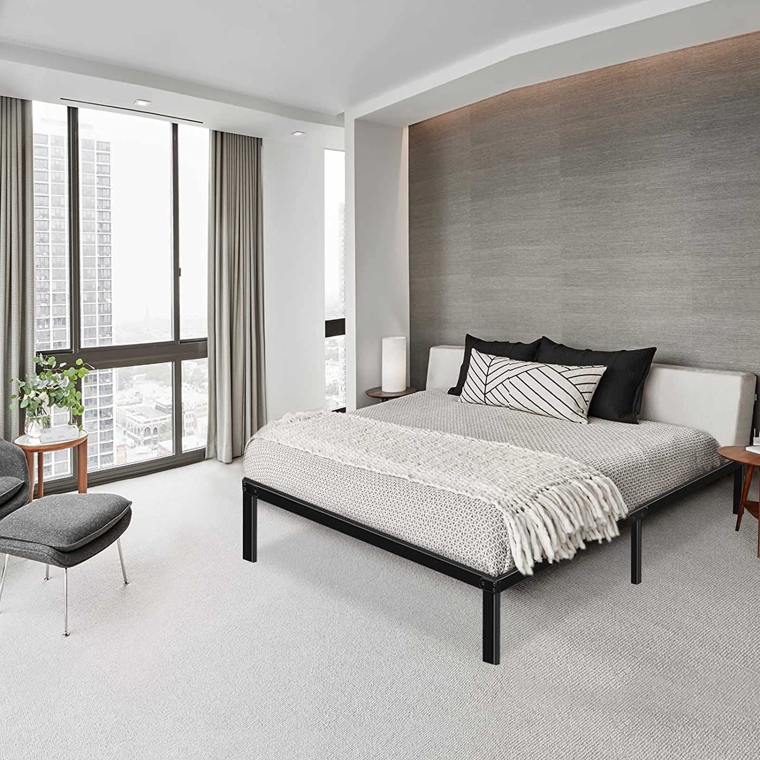 HAAGEEP King Platform Bed Frame No Box Spring Needed 14