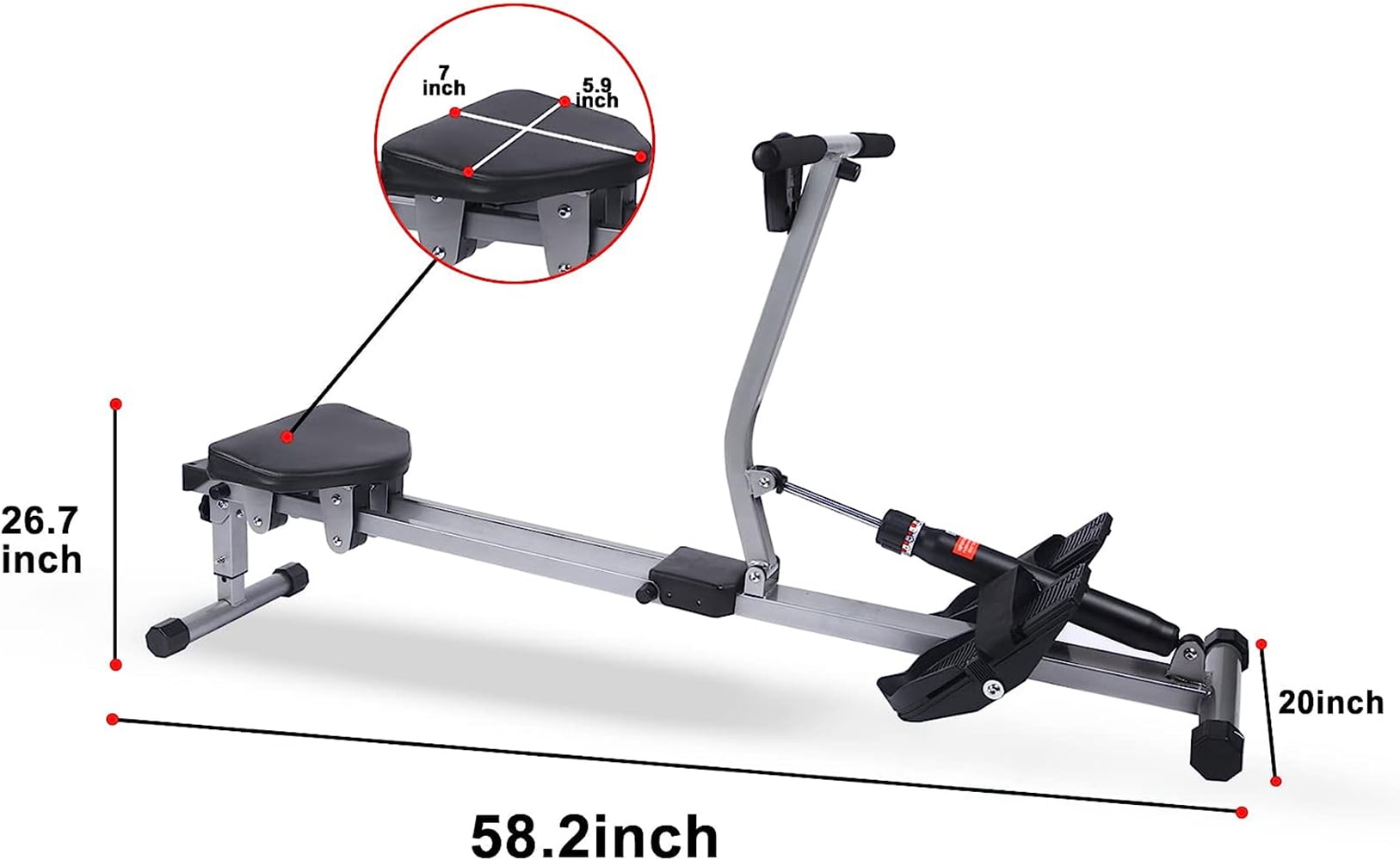 YSSOA Rowing Machine Rower Ergometer, with 12 Levels of Adjustable Resistance, Digital Monitor and 260 lbs of Maximum Load Black
