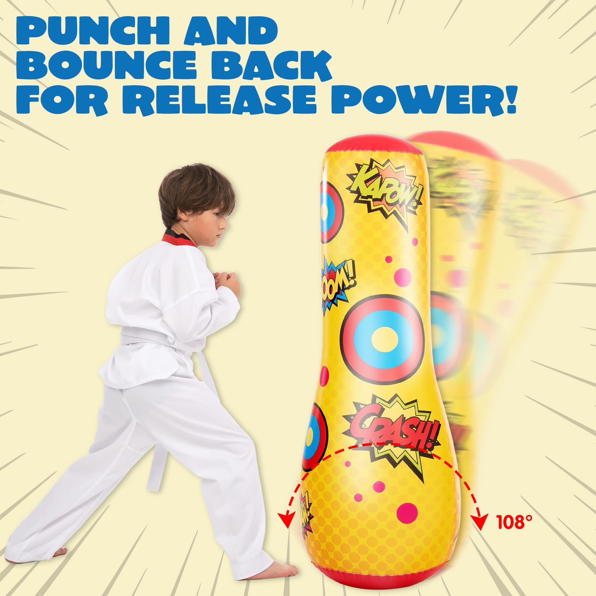 JOYIN 2 Pack Inflatable Bopper, 47 Inches Kids Punching Bag with Bounce-Back Action, Inflatable Punching Bag for Kids Gift