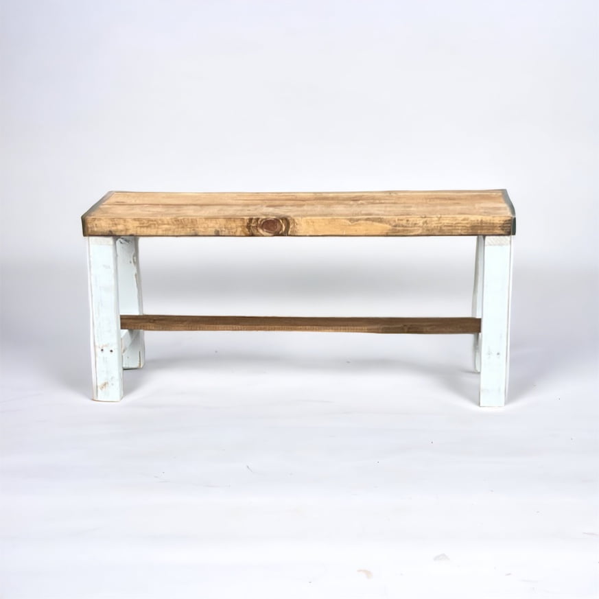 Rustic Bella Two Tone Real Solid Wood Entryway Accent Bench, White and Walnut