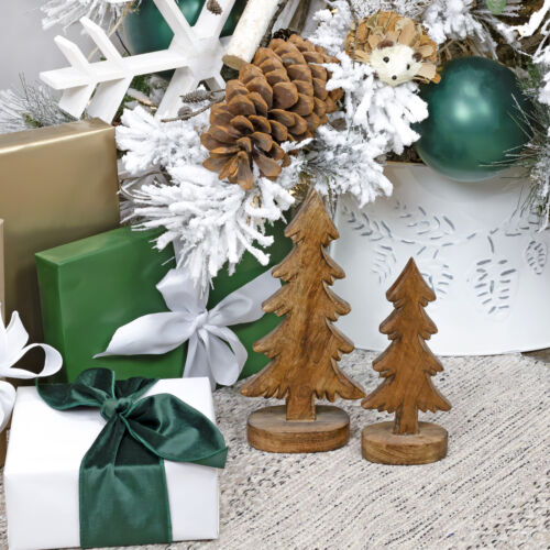 Natural Wood Christmas Trees Set of 2, Handmade Mango Wood Trees