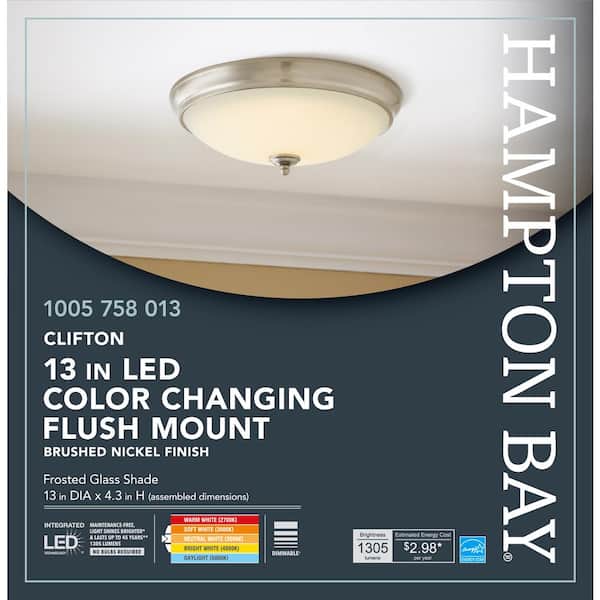 Clifton 13 in. Brushed Nickel Selectable LED Flush Mount