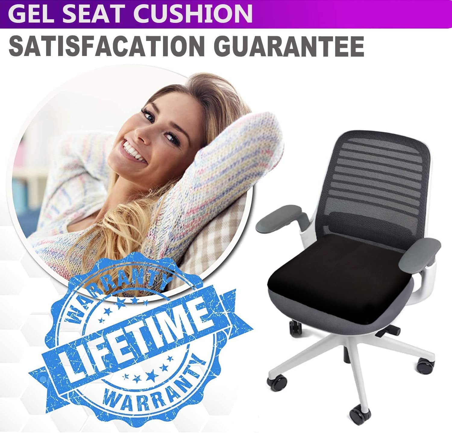 Gel Enhanced Seat Cushion for Long Sitting - Double Thick Honeycomb Breathable Design Egg Seat Cushion with Non-Slip Cover - Office Chair Car Cooling Seat Cushion - Computer Desk Pain Relief Pad