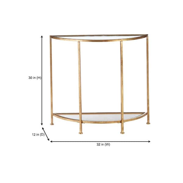 Bella 32 in. Gold Leaf/Clear Standard Half Moon Glass Console Table with Storage