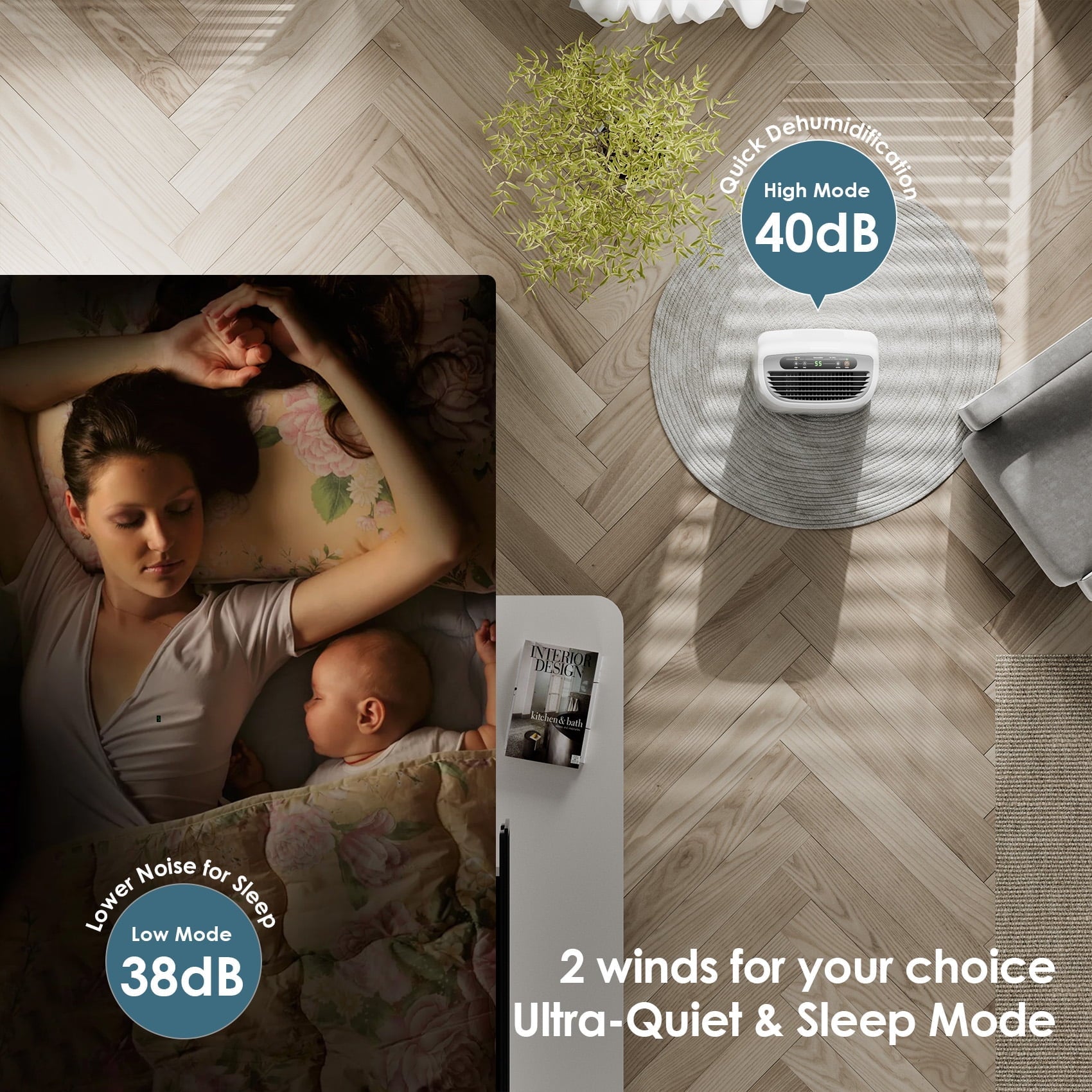 ANDTE 31 Pints Dehumidifiers, Spaces up to 2500 Sq.ft, Auto/Manual Drainage, 0.53 Gallon Water Tank, Auto Defrost, Dry Clothes Function, 24H Timer