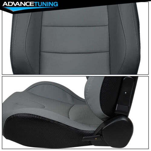 Reclinable Racing seat Left Drive + Dual slider Grey PU &Carbon Leather Back