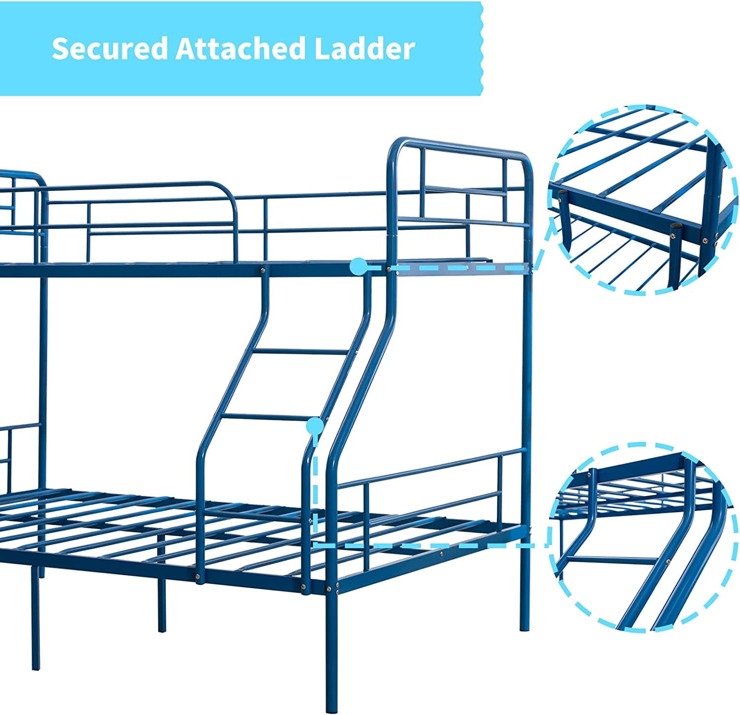 Cuoote Heavy Duty Bunk Bed, Metal Twin Bunk Beds for Kids w/Ladder and Guardrail, Space-Saving Design, No Box Spring Needed, Navy Blue