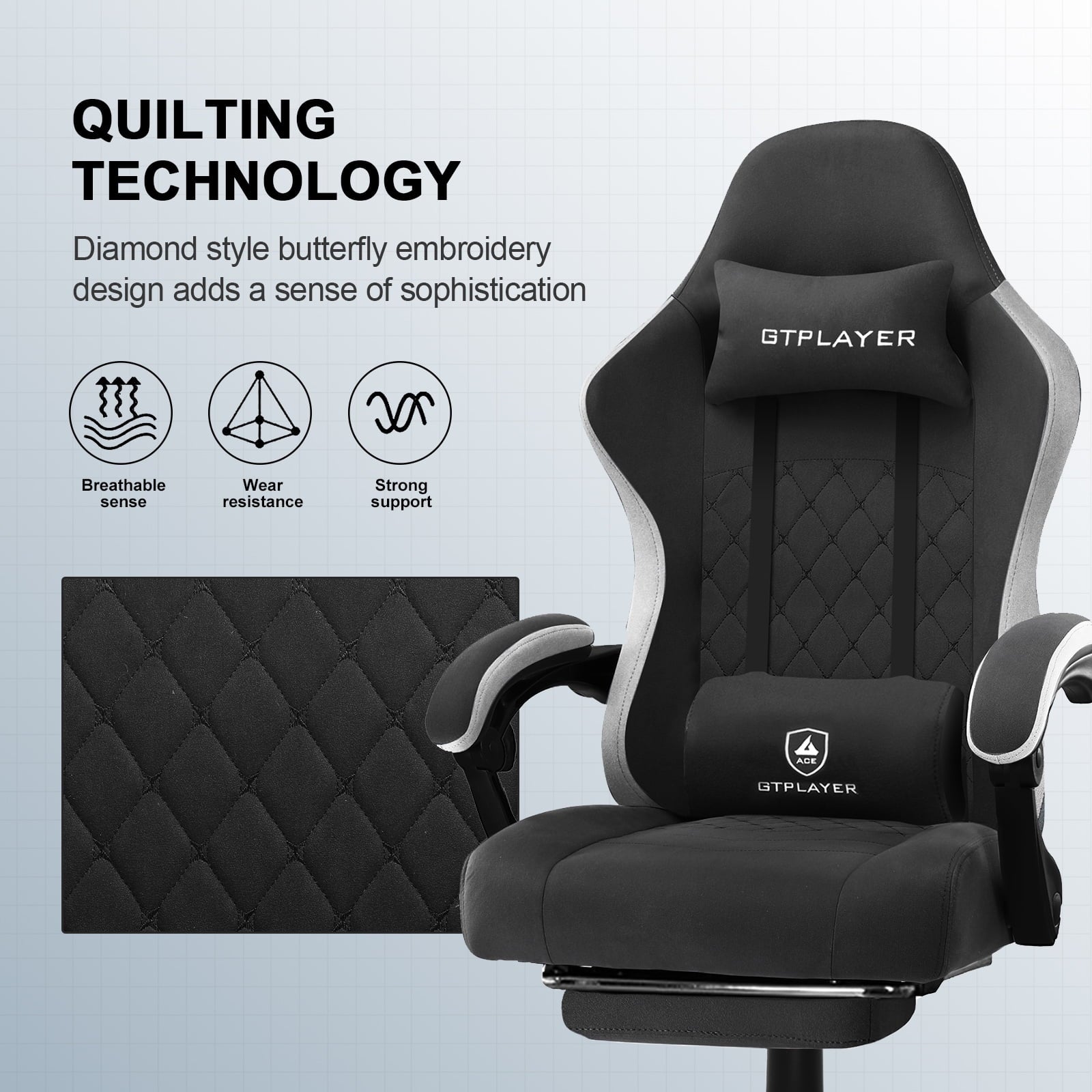 GTPLAYER Gaming Chair with Footrest&Pocket Spring Cushion&Linkage Armrests Ergonomic Office Chair,  Black