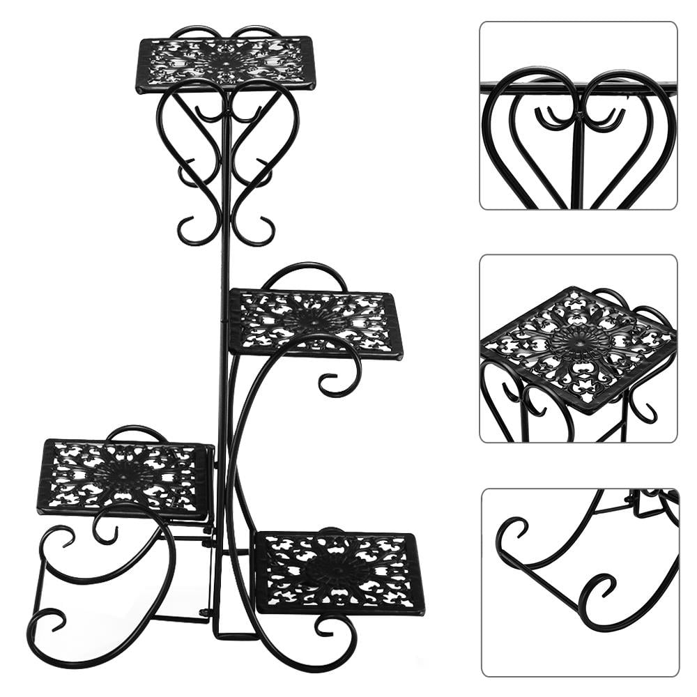 Ktaxon 4-Tier Plant Stand Flower Pattern Square Plate Garden Display Holder Home & Garden,Black
