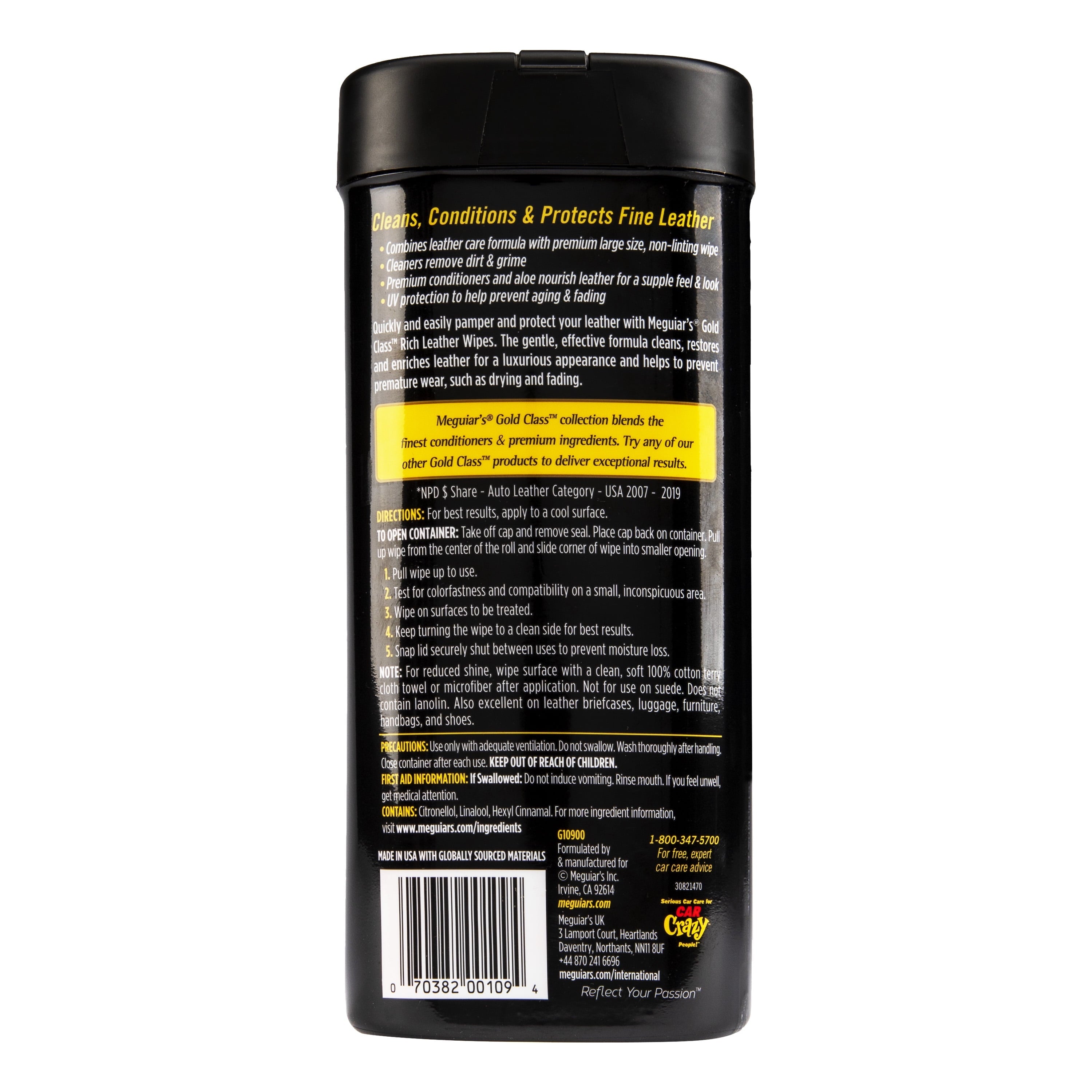 Meguiar's Gold Class Rich Leather Wipes, G10900, 30 Wipes