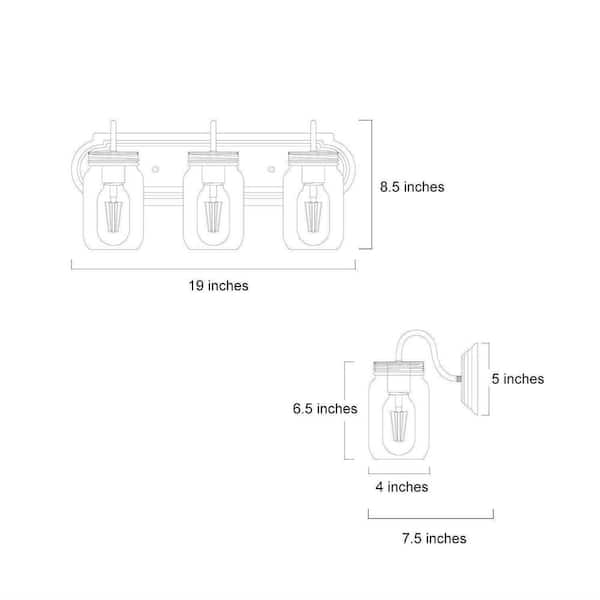 Modern Farmhouse 3-Light Oil-Rubbed Bronze Bathroom Vanity Light with Clear Mason Jar Glass Shade, Coastal Wall Sconce