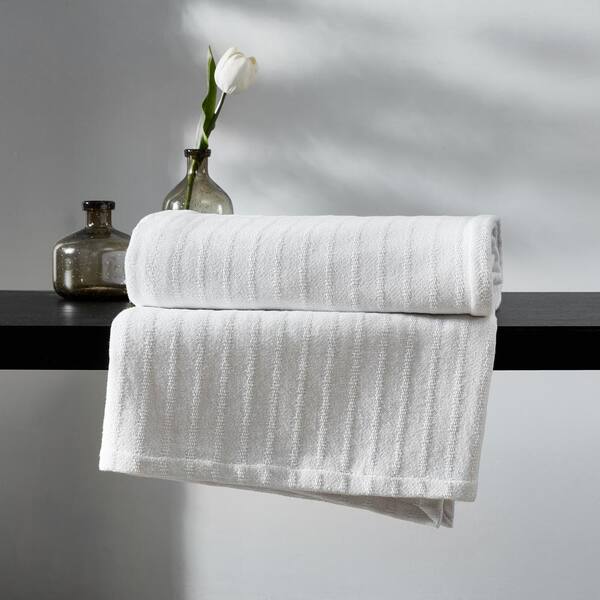 All Over Rib 1-Piece White Plain Weave Cotton Full/Queen Blanket