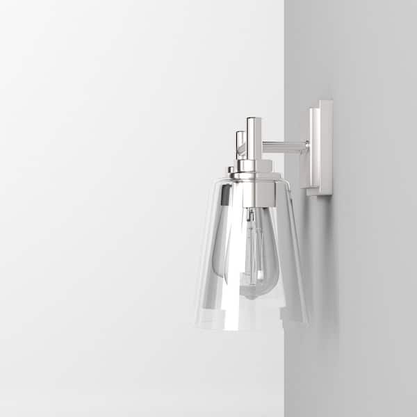 Wakefield 15 in. 2-Light Chrome Modern Vanity with Clear Glass Shades