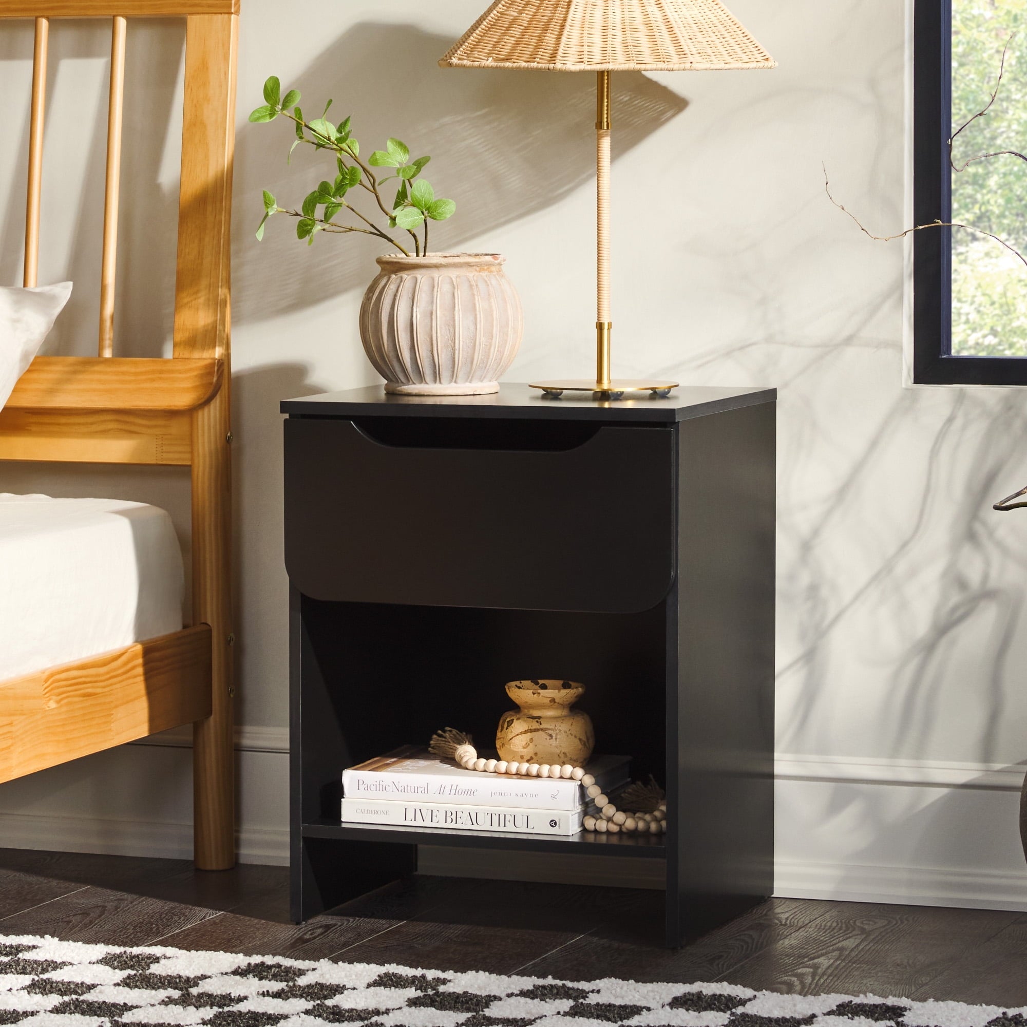 Walker Edison Modern Scandi 1-Drawer Nightstand, Black