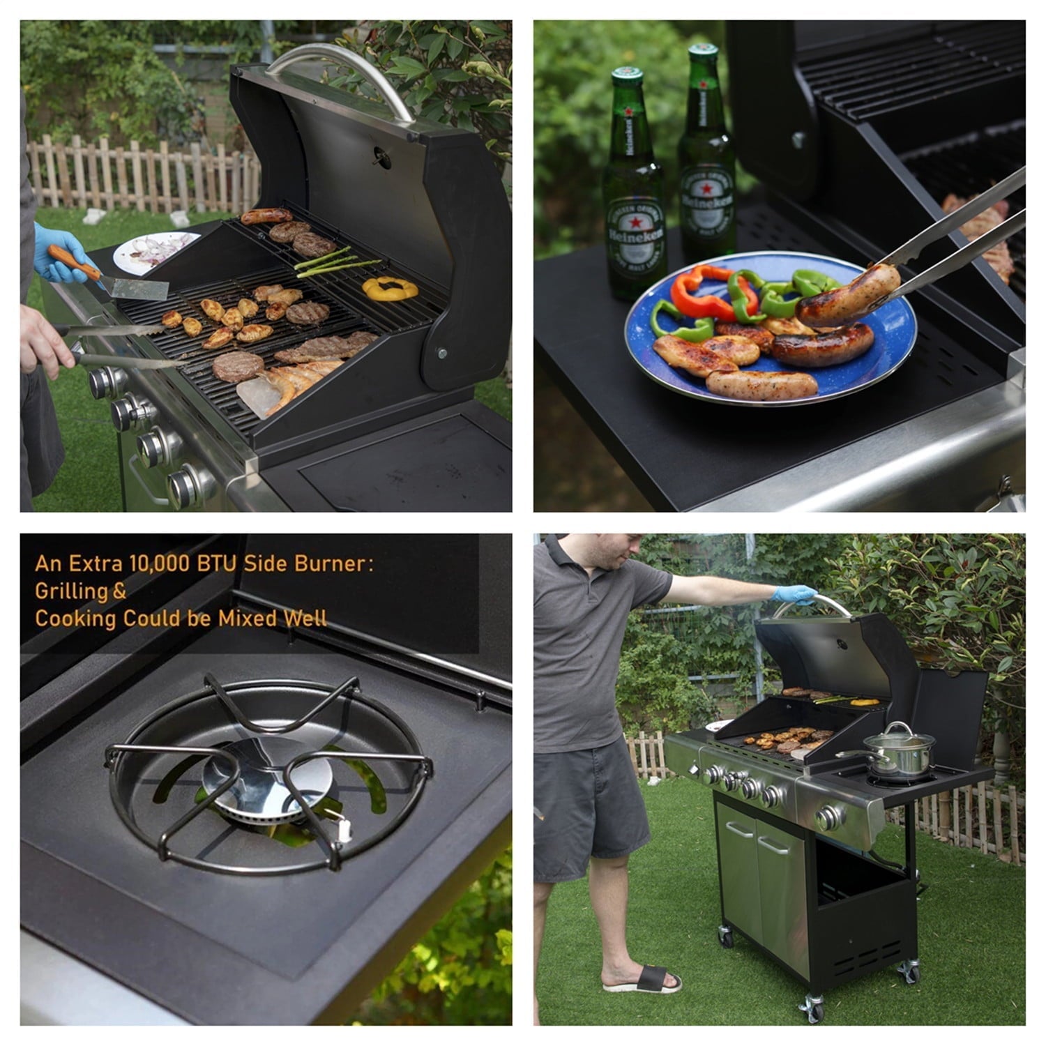 Summit Living 4 Burner Propane Gas Grill with Side Burner Stainless Steel