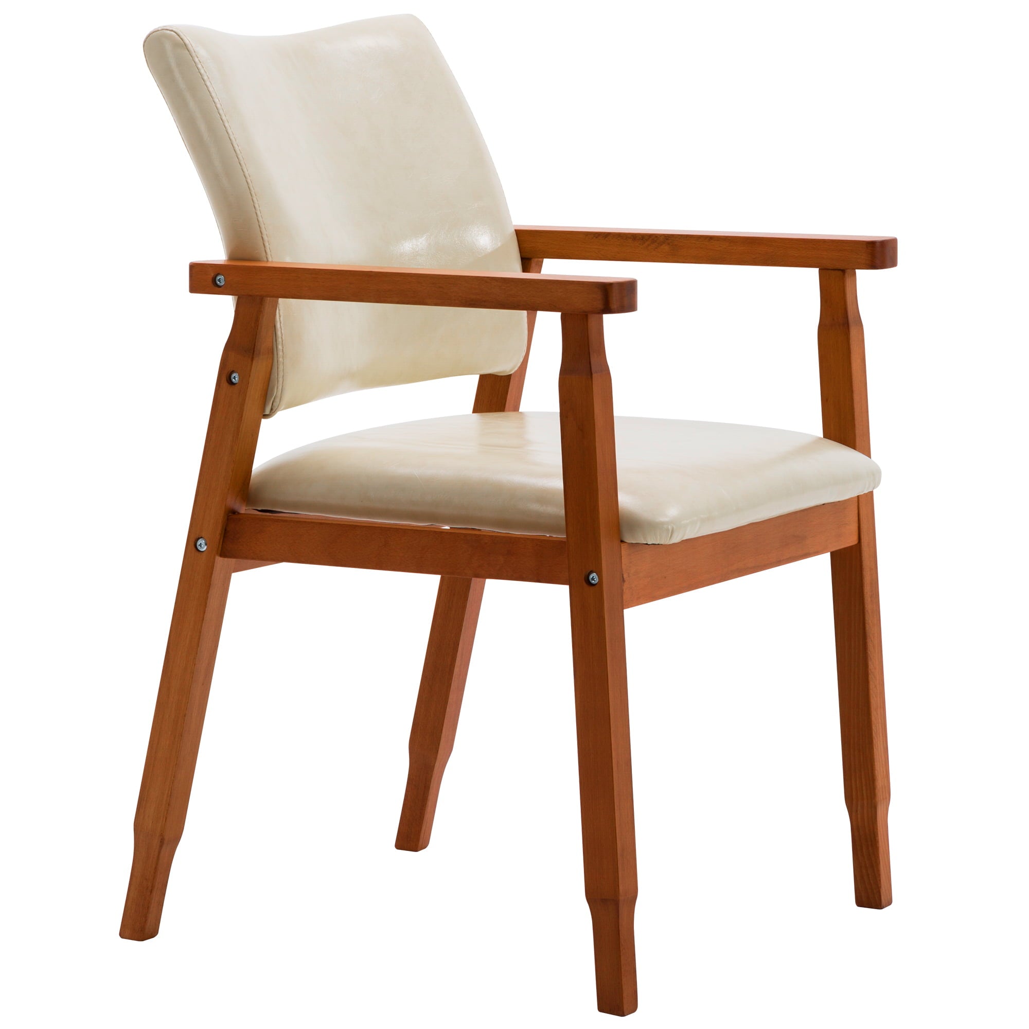 Tan Mid-Century PU Leather Upholstered Arm Chair, Dining chair, Set of 2