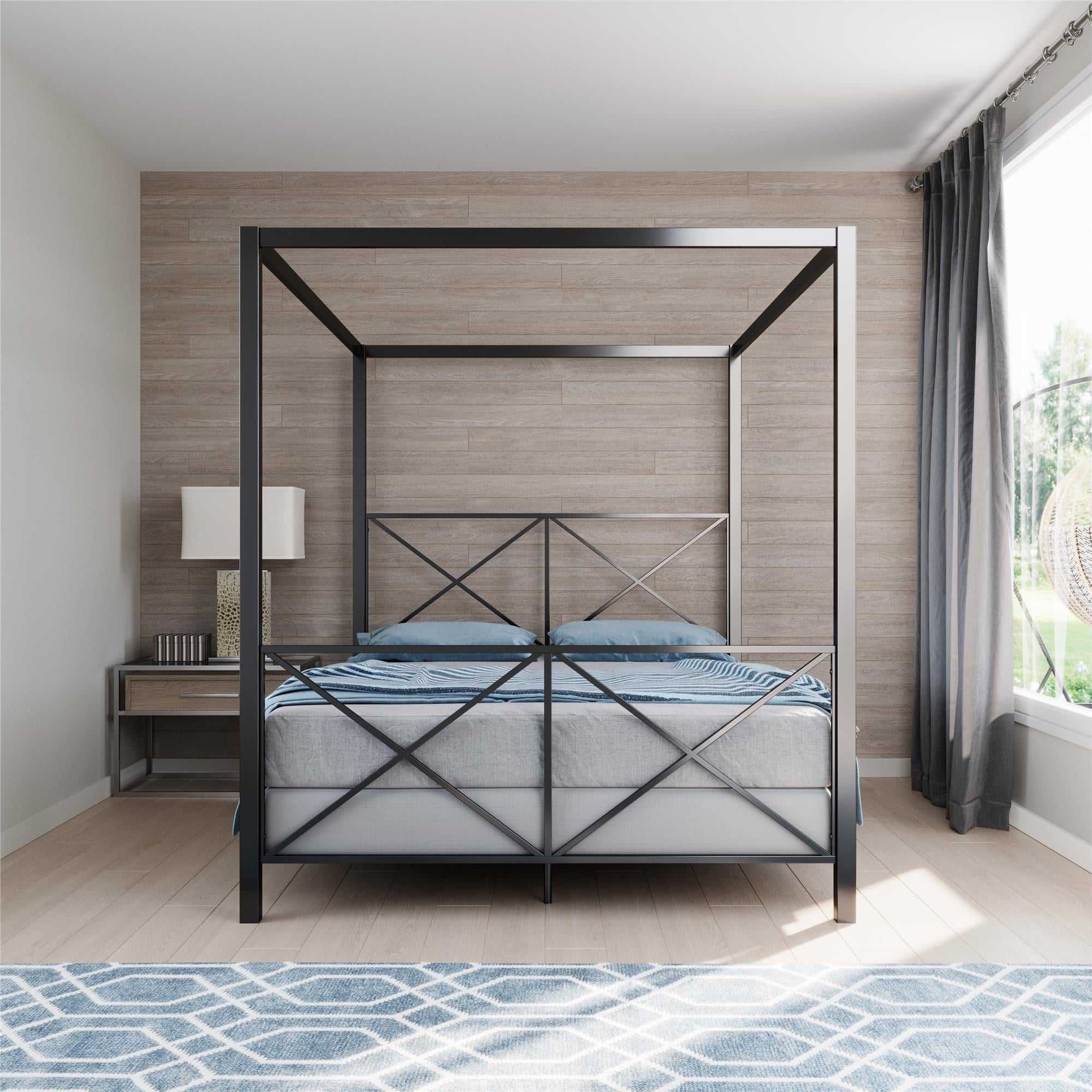 DHP Rosedale Metal Canopy Poster Bed Frame, Queen, Black