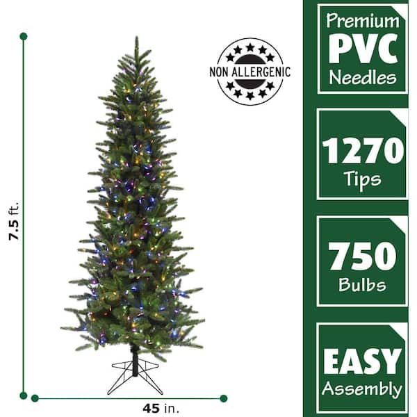 7.5-ft. Pre-Lit Carmel Pine Slim Green Artificial Christmas Tree, Multi-Color LED Lights