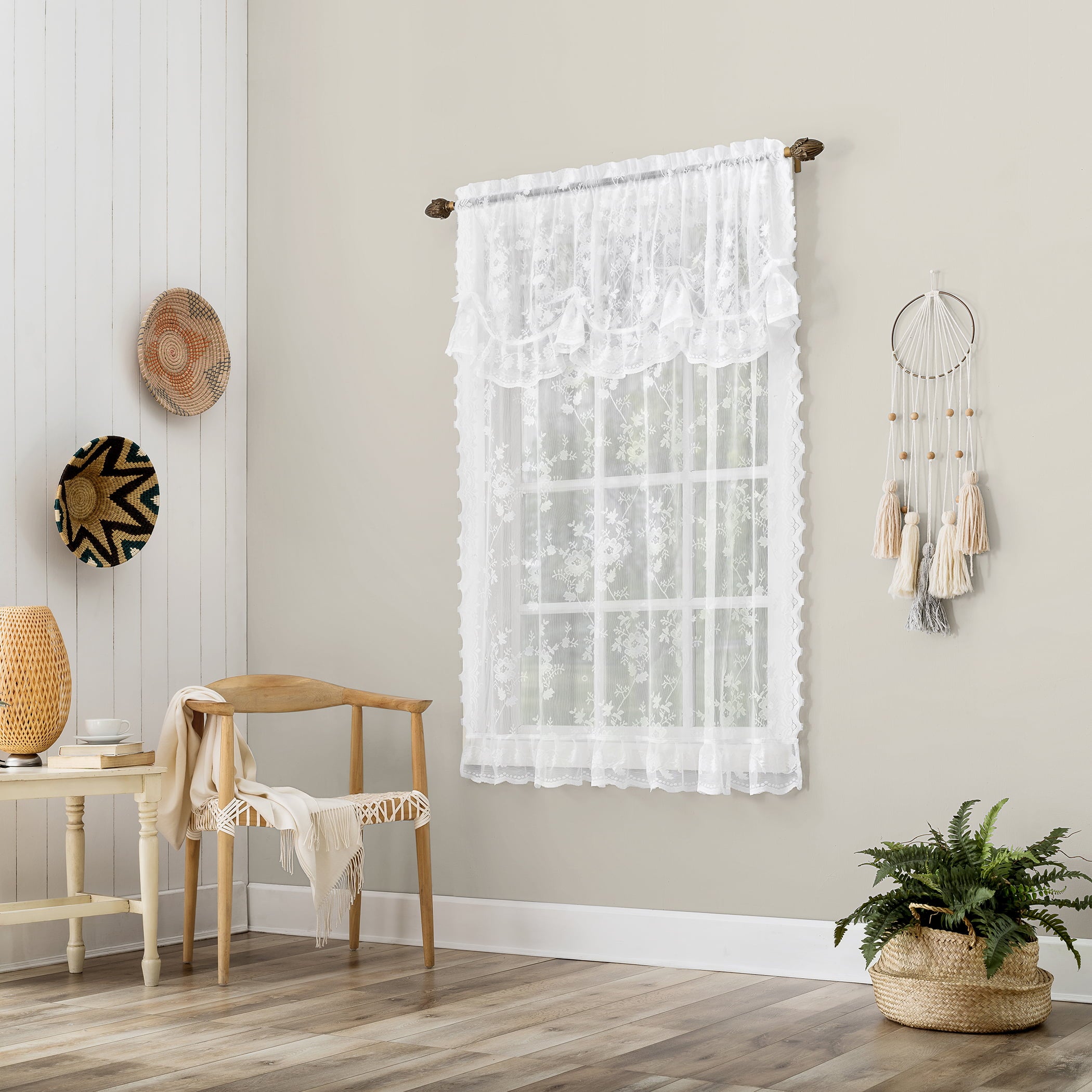 No. 918 Alison Floral Lace Sheer Rod Pocket Window Tie-up Shade, 58