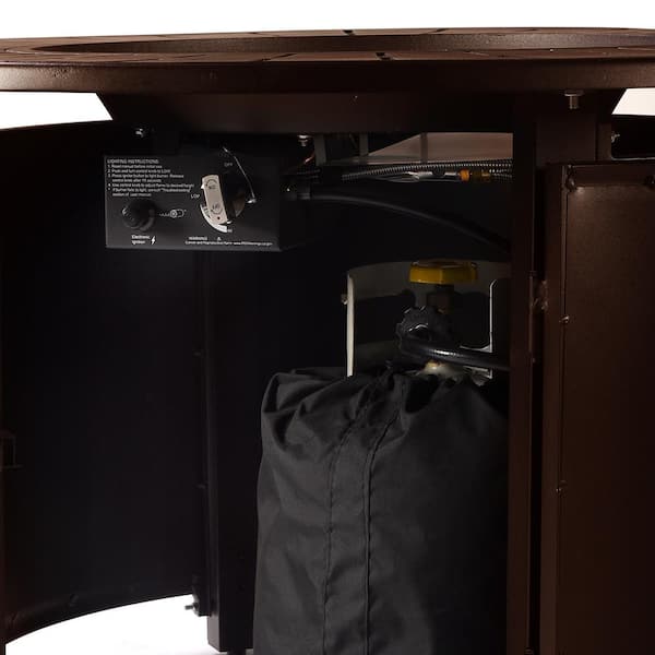 44 in. x 44 in. Brown Round Aluminum Propane Fire Pit Table with Glass Beads, 2 Covers, Lid, 55,000 BTUs