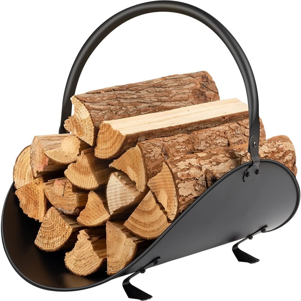 Amagabeli Fireplace Log Holder Indoor Firewood Carrier Metal Wood Rack Holders Tools Covers Fire Wood Basket Container Sets Ash Bucket and Carrying Bag Black Hearth Fireset Birch Outdoor Basket