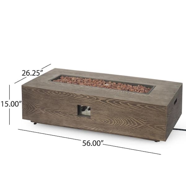 Mayfair Brown Wood Pattern Metal Rectangular Stone Fire Pit (No Tank Holder)