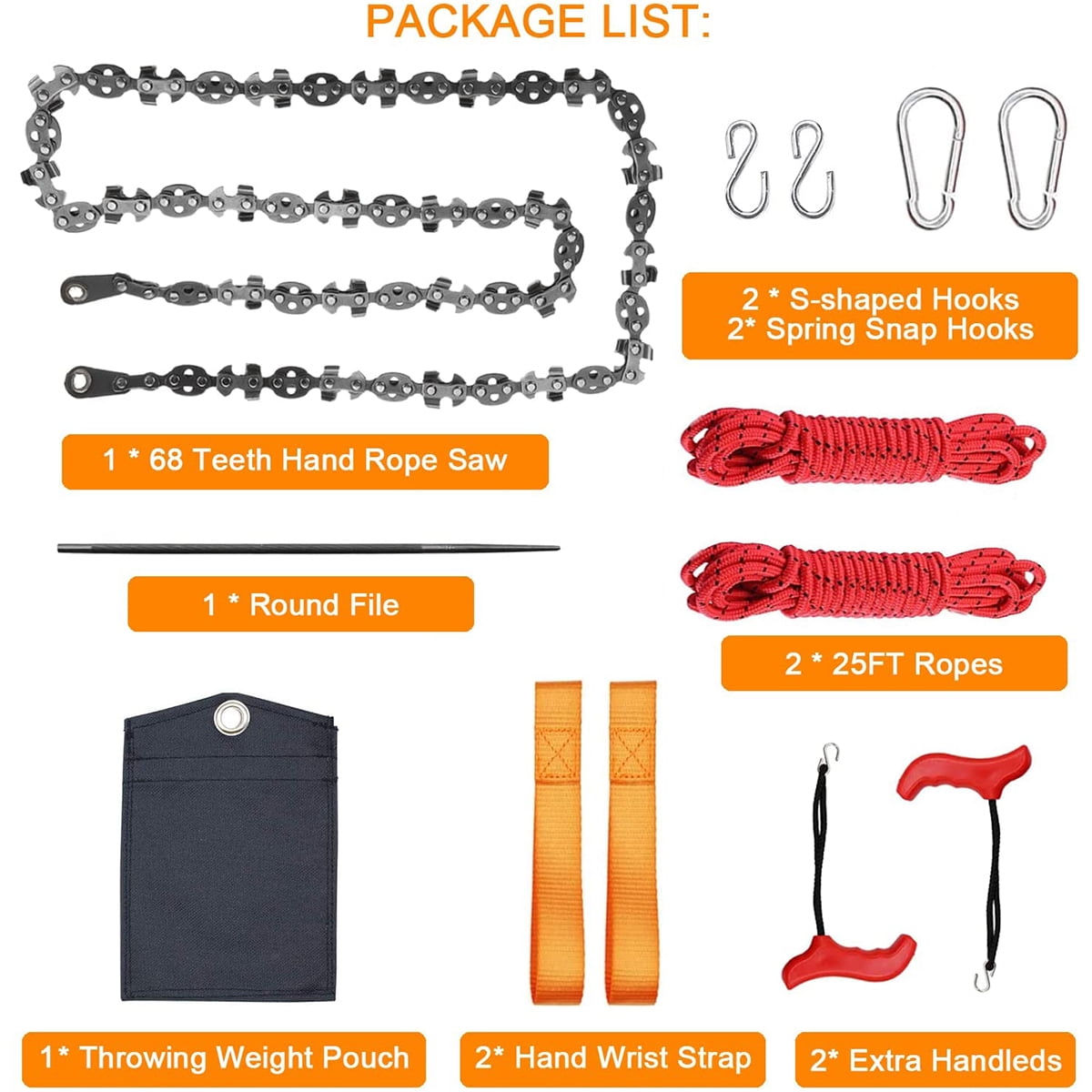 53 Inch Hand Rope Chain Saw Sharp Manual Tree Limb Chain Saw with 68 Teeth Folding Pocket Rope Chainsaw Tree Cutting Tool for Gardening Camping Survival Gear