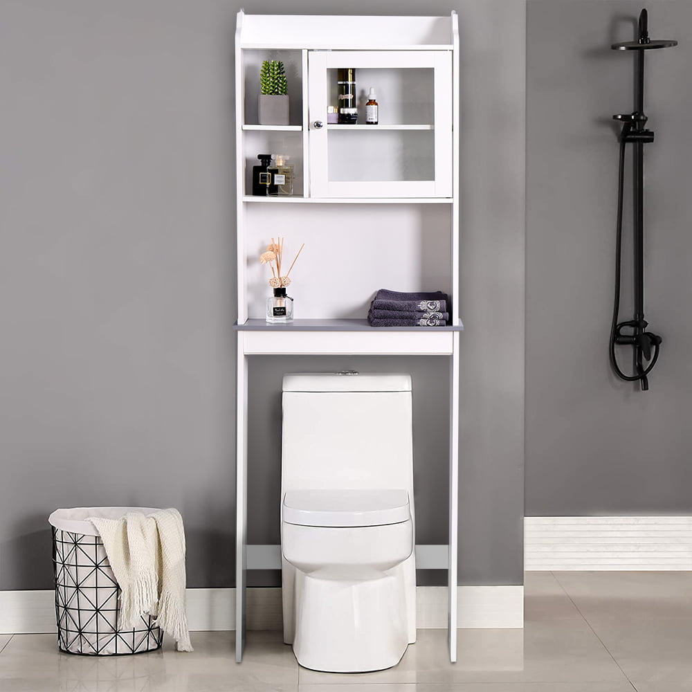 SESSLIFE Bathroom Storage Toilet Space Saver with Shelves and Doors, Modern Over The Toilet Space Saver Organization Wood Storage Cabinet for Home, Bathroom, White