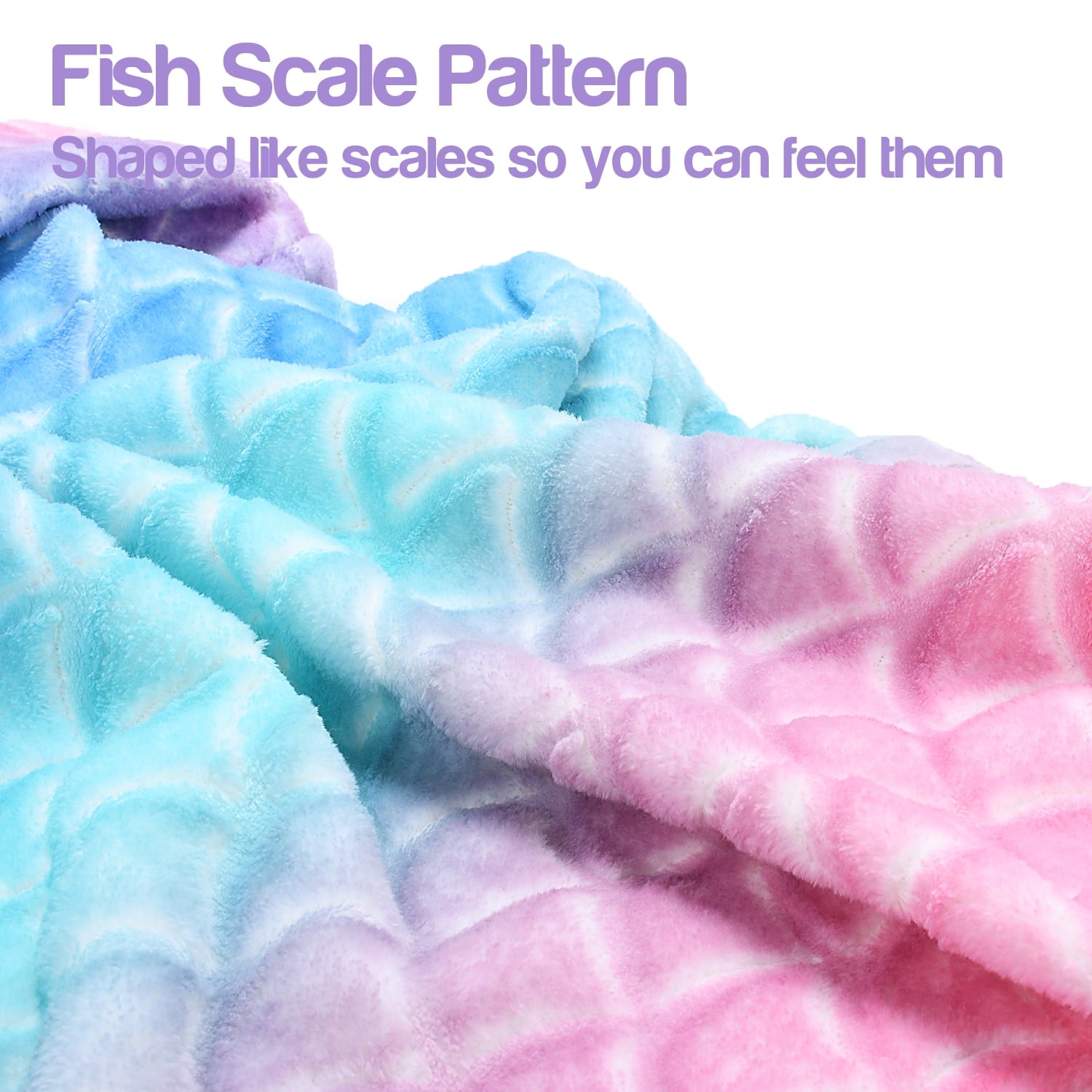Flyingstar Mermaid Tail Blanket, Soft Flannel Fleece All Seasons Sleeping Blanket for Kids Adults, Rainbow Ombre Fish Scale Design Snuggle Blanket, Best Gifts