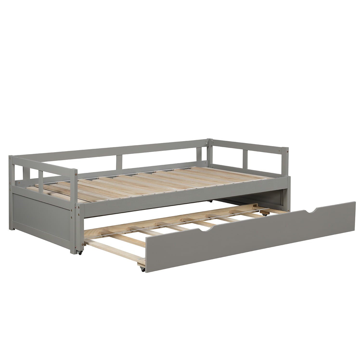 Extendable Daybed with Trundle Beds, Wood Daybed Frame with Pull Out Trundle, Twin to King Design Extending Daybed for Kids Girls Boys Teens Adults, No Box Spring Required, Gray