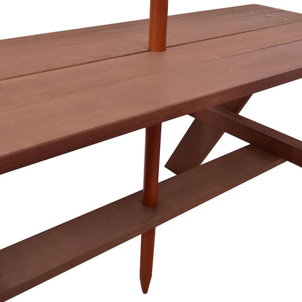 Rectangular Wood Kids Picnic Table with Bench and Umbrella (4-Seat)
