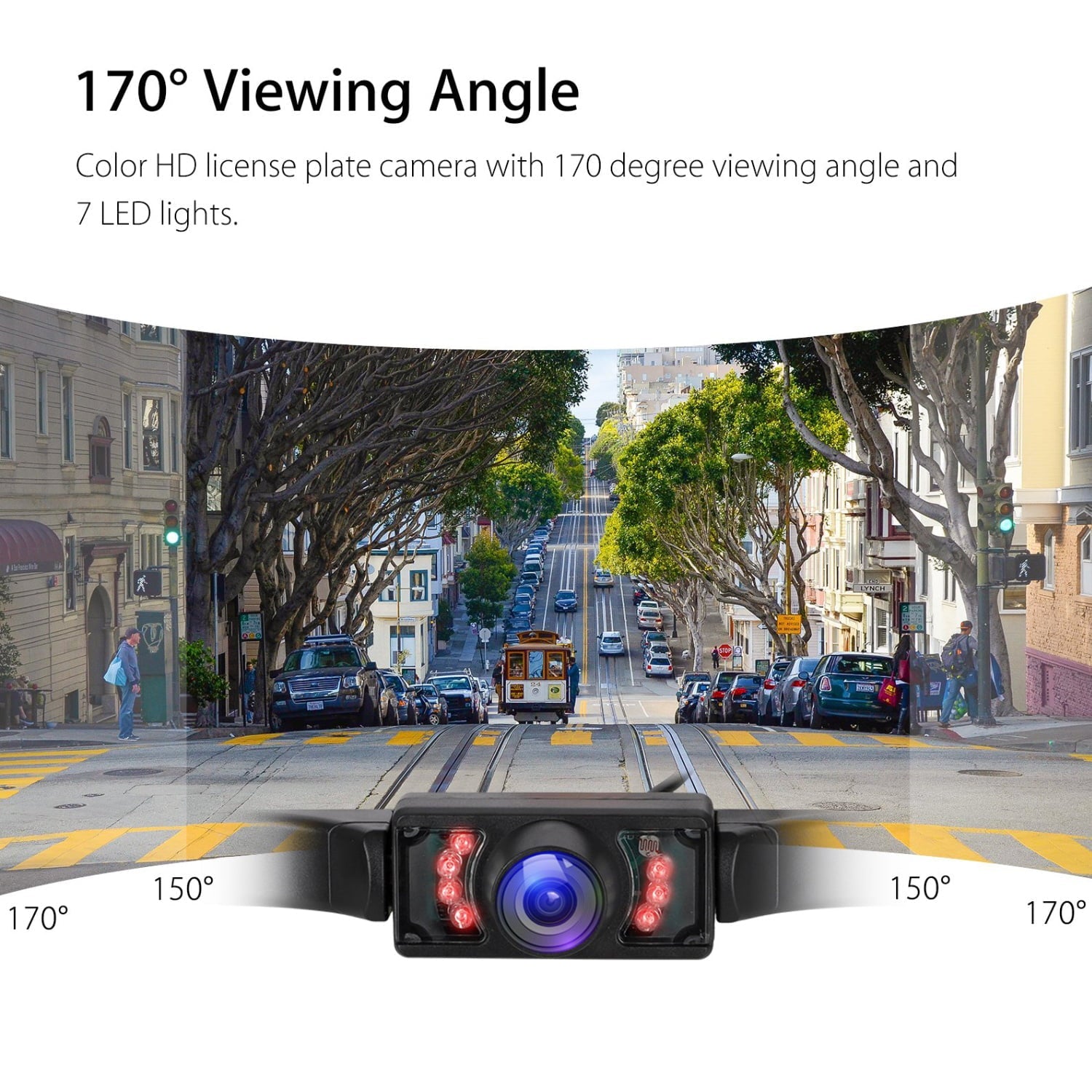 Backup Camera Monitor for Car, Universal License Plate Waterproof 1080P HD Night Vision Cam with 7 IR LED Lights & Display, 5 Inch