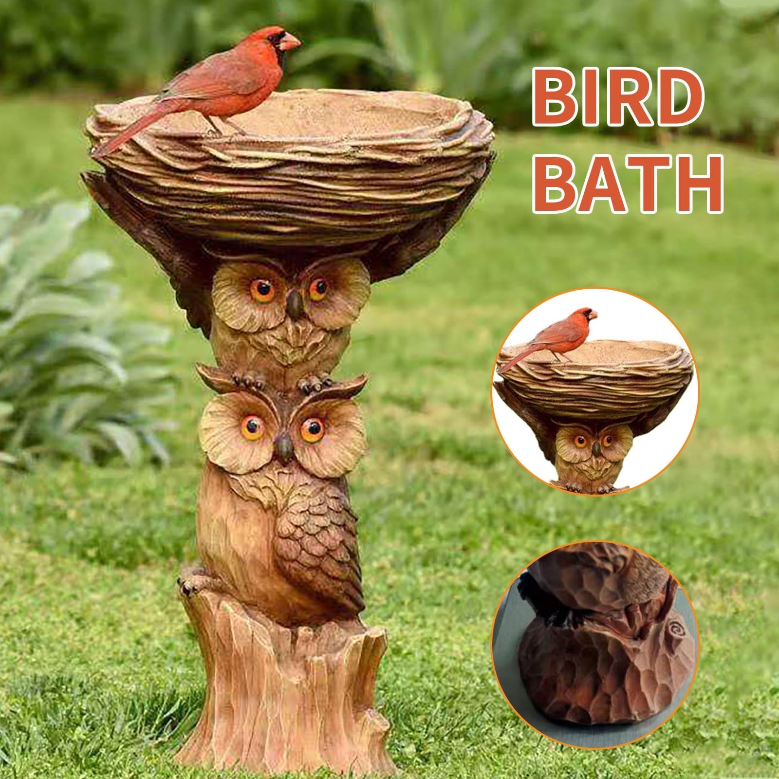 Jikolililili Owl Bird Feeder,Bird Bath fit for Outside Wildbird Woodland Squirrels and Other Animals,Outdoor Sculpture,Whimsical Garden Decorations,Wild Birds Waterer as Gift-Ideas for Bird Lovers