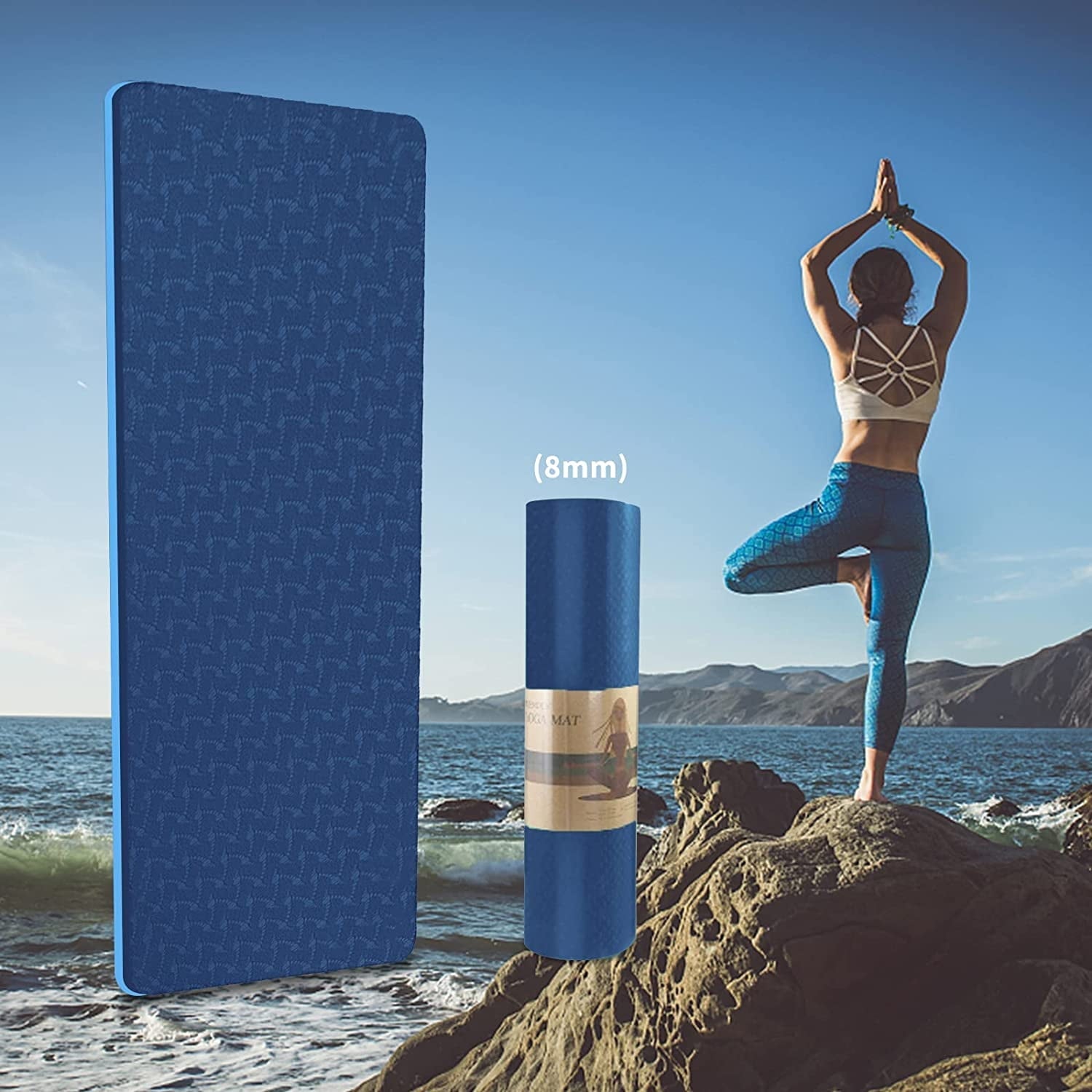 COCOBELA Eco Friendly Yoga Mat, 1/3 inch Extra Thick TPE Non Slip Exercise Mats, 8mm
