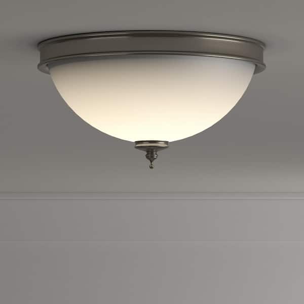 Eastpoint 13 in. 2-Light Brushed Nickel Flush Mount with Frosted Glass Shade