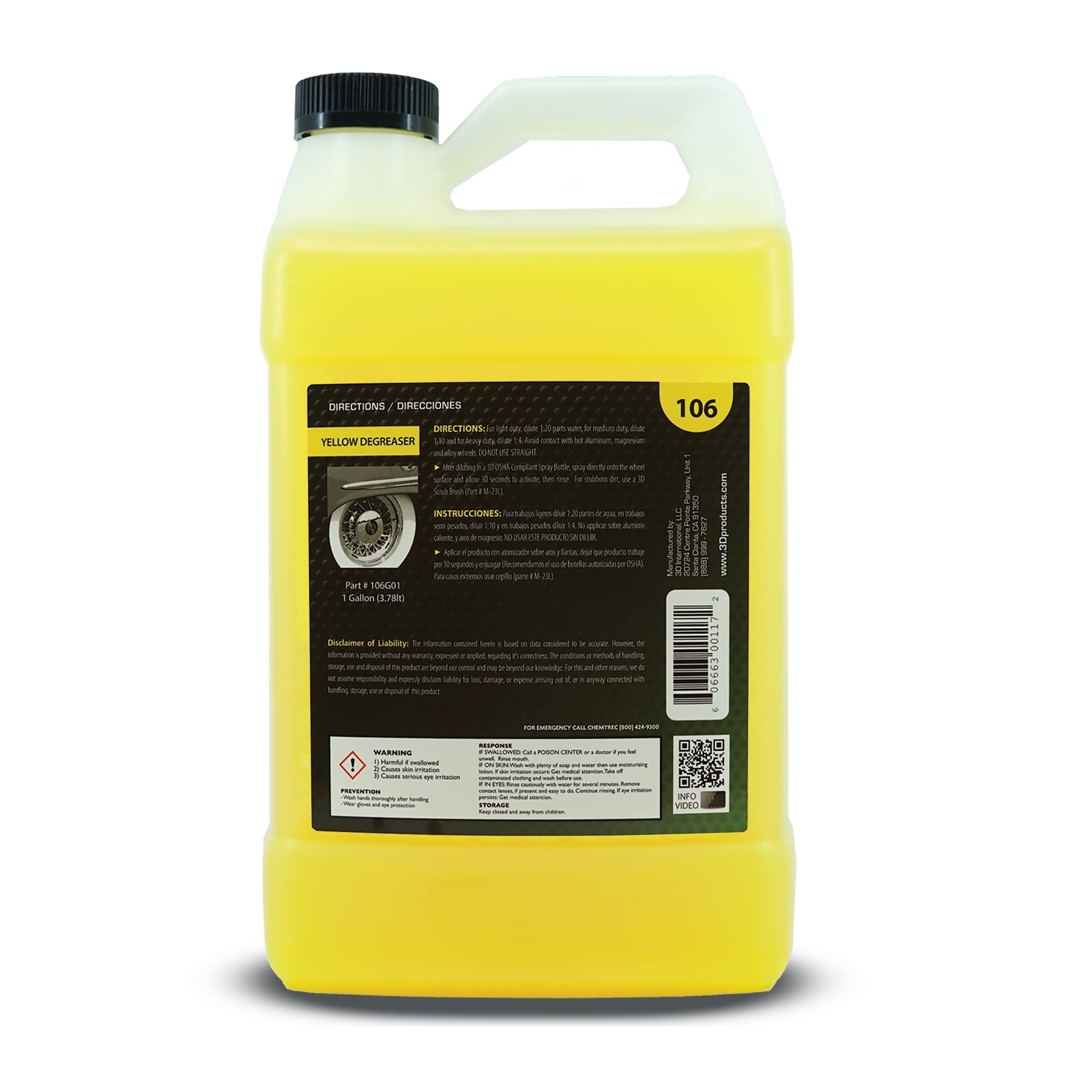 3D Yellow Degreaser - Wheel & Tire Cleaner - All In One Wheel & Tire Car Wash Detailing Spray - 1 Gallon